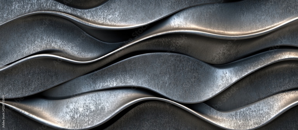 Aufkleber textured metallic surface with wavy patterns in gray tones suitable for industrial or abstract backg