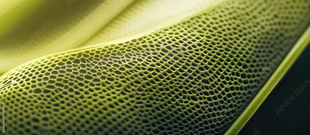 Poster close-up of textured green material showcasing intricate hexagonal patterns with smooth curves and g