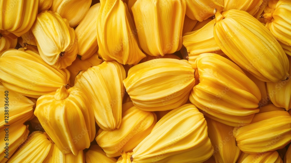 Poster yellow jackfruit pieces arranged closely together showcasing texture and color with copy space for t