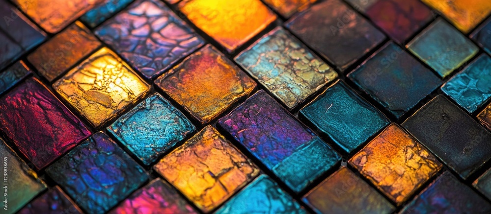 Poster colorful mosaic tiles with a glossy finish arranged in a patterned layout textured background copy s