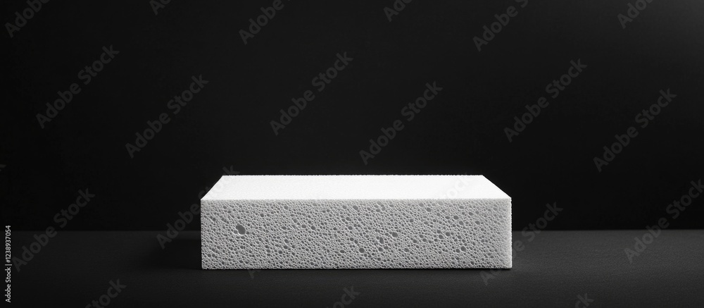 Poster white sponge rectangle on a black background showcasing texture and detail with ample copy space for