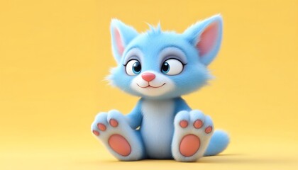 Obraz premium Adorable Blue Kitten 3d Render Cute Cartoon Cat