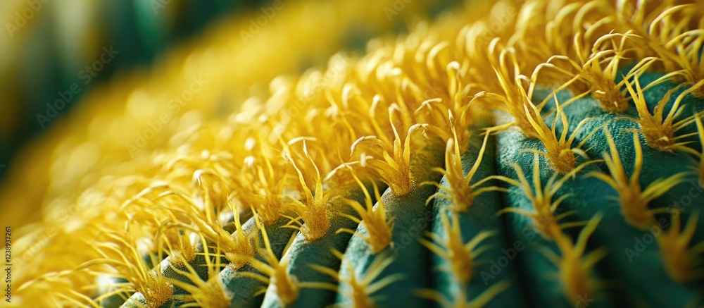 Poster close-up of cactus surface with yellow spines and green texture detailed showing strong patterns and