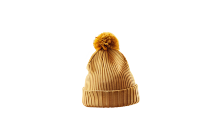 Mustard Yellow Knit Beanie with Pom Pom Winter Hat