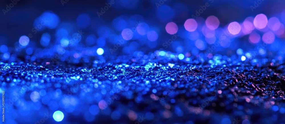 Poster blue glittering texture with bokeh effect featuring sparkles and reflections on a dark background su