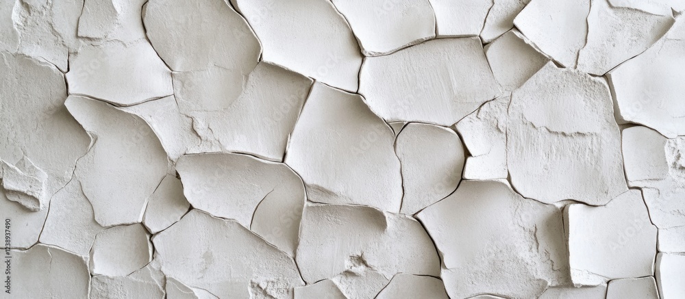 Poster textured white wall with cracked plaster surface in an abstract composition featuring various shapes