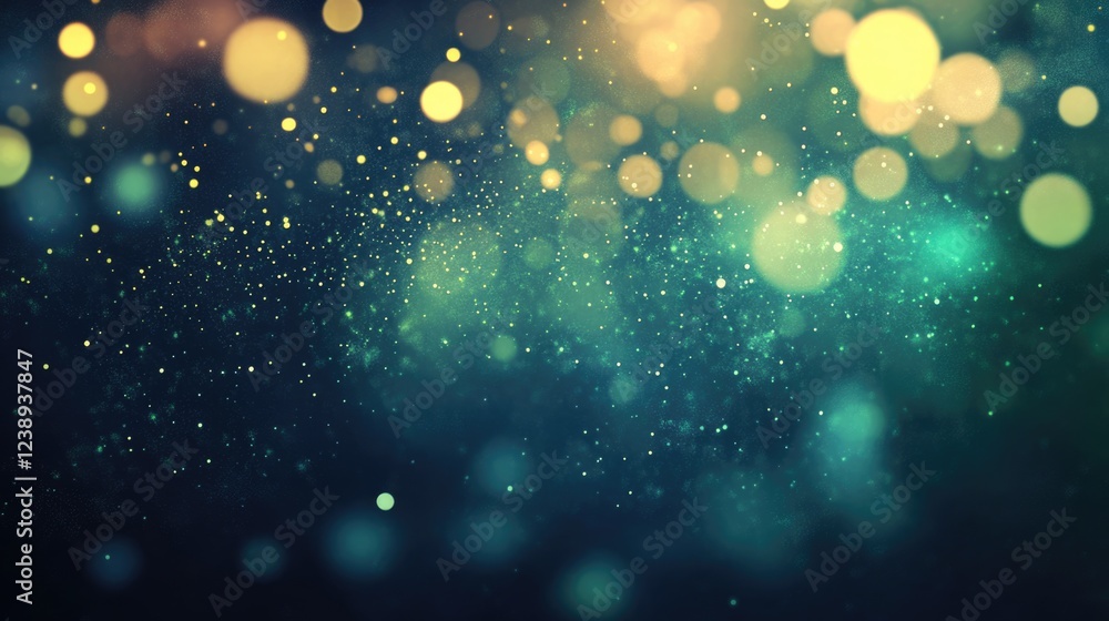 Poster colorful bokeh background with soft blurred lights in green and gold tones creating a dreamy effect 