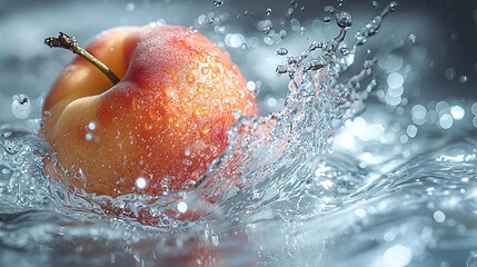 Fototapeta premium Fresh Red Apple Splashing into Clear Water with Bubbles and Ripples