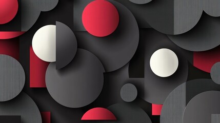 Abstract geometric pattern with red, white, and gray circles and squares.