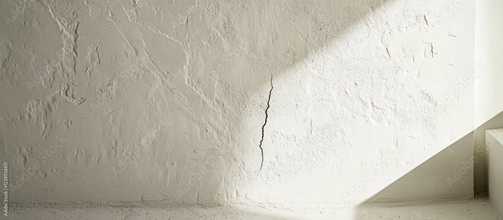 Poster textured white wall with a visible crack and soft shadow highlighting imperfections in the surface c