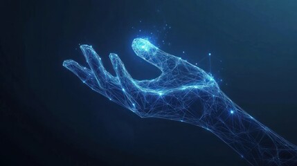 Abstract glowing hand, digital art, network connection.
