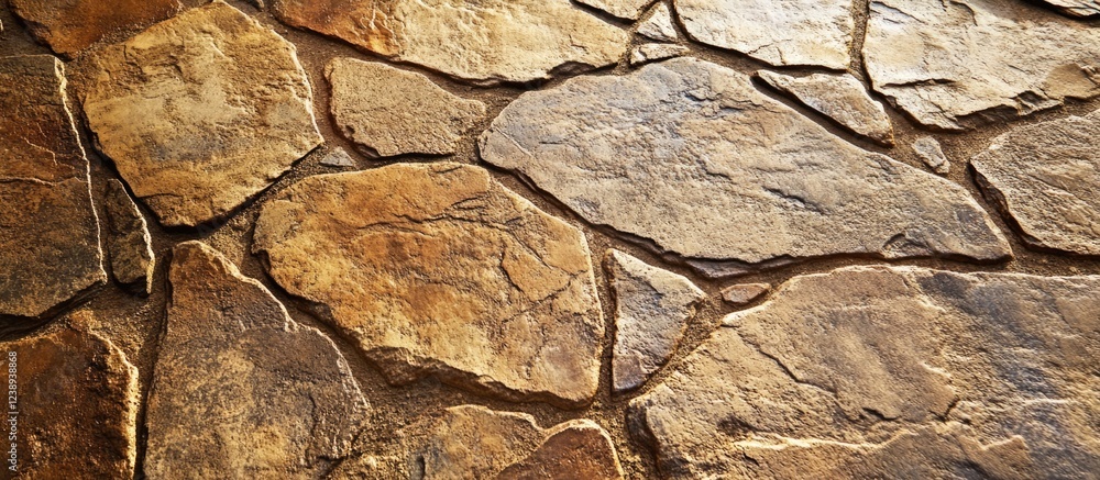 Poster textured stone wall surface with various shapes and colors in earthy tones suitable for background u