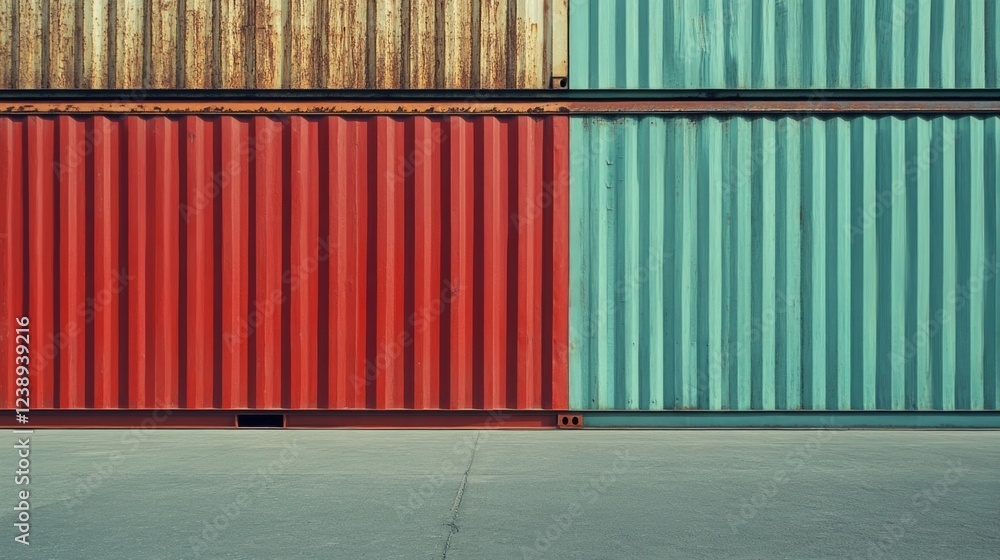Poster rusty and colorful shipping containers with textured surfaces and copy space for design elements