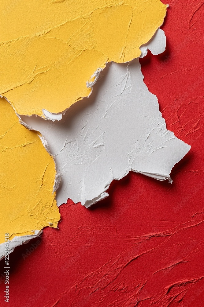 Poster a vibrant design showcases jagged, torn-paper edges in red and yellow hues, providing a layered look