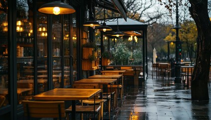 Rainy Day at a Charming Outdoor Cafe