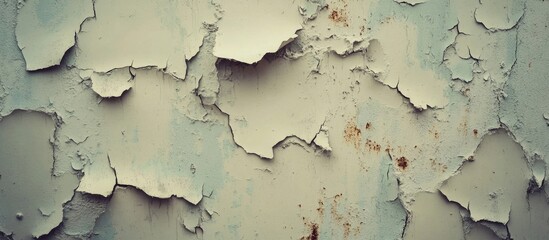 Obraz premium Weathered peeling paint texture on a wall with blue and white tones showing signs of age and wear Copy Space