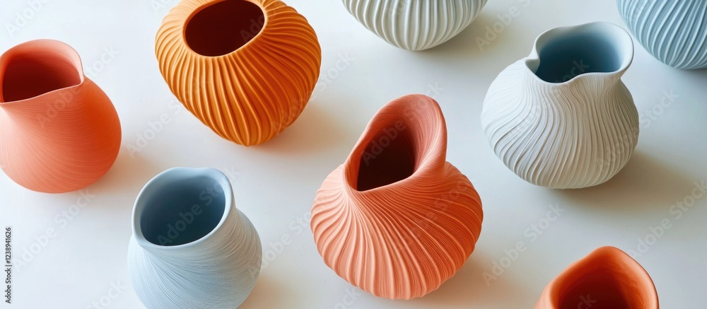 Aufkleber colorful ceramic vases with intricate patterns arranged on a white background showcasing design and 