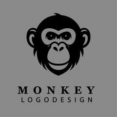 Minimalist black and white monkey face logo design vector illustration perfect for branding esports mascots wildlife nature and business identity concepts