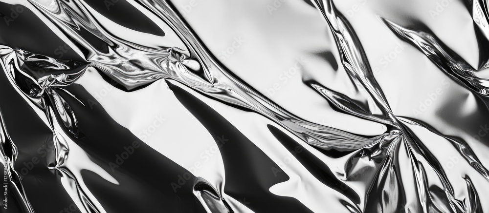 Poster smooth metallic surface with intricate folds and reflections resembling crumpled foil background for