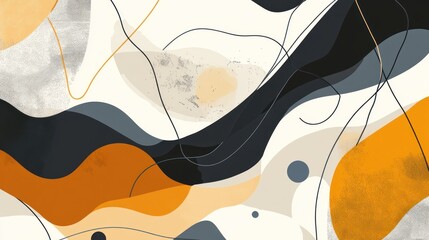 Abstract art with flowing shapes, muted earth tones, and textured elements.