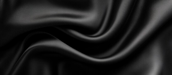 Fototapeta premium Black satin fabric texture with soft drapes and folds suitable for background use or textile design with Copy Space