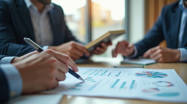 Strategic business meeting office presentation materials collaborative environment group discussion grow knowledge to enhance strategy