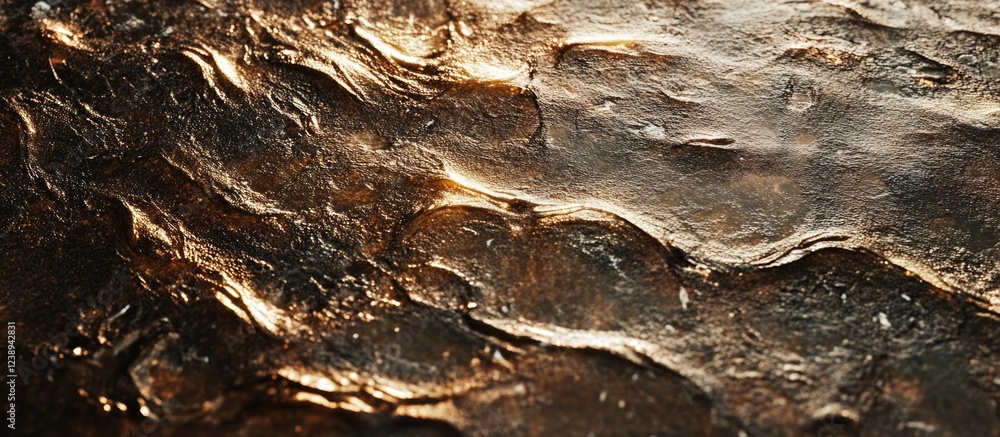 Poster gold and bronze textured surface with waves and highlights suitable for background applications and 