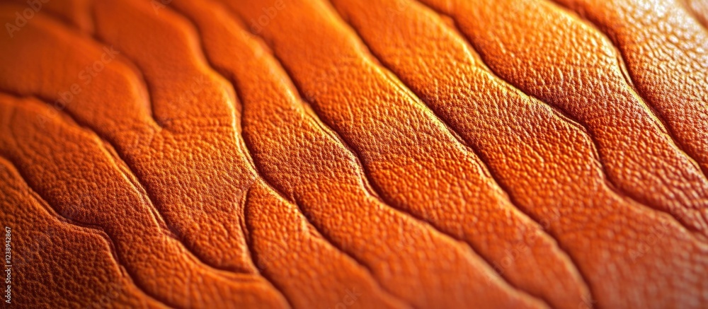 Poster orange textured leather close-up with detailed patterns and lines suitable for backgrounds or design