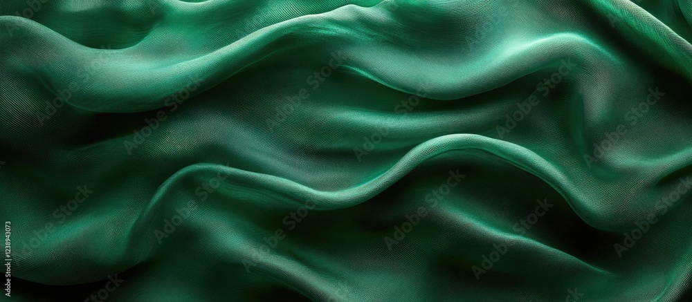 Poster wavy green fabric texture background with soft folds and layers features ideal for textile and desig
