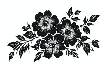A black and white flower silhouette design vector. Hand drawn Ornamental Floral Dividers And Decorative Separators On Solid White Background. Mexican folk art style vector Art & Illustration