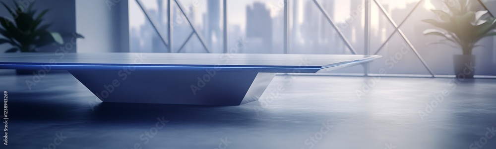 Poster a futuristic office space featuring geometric ceiling designs, ideal for modern architecture and int