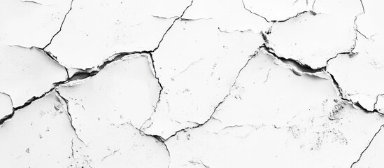 Fototapeta premium Cracked white wall surface texture with visible fissures and uneven paint finish suitable for background or design use Copy Space