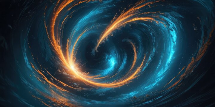 mesmerizing blue and orange vortex in a vast underwater world , glowing, marine, underwater scene