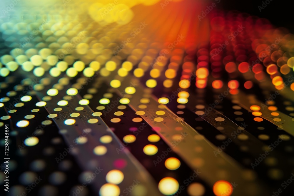 Poster abstract colorful background with defocused bokeh lights creating horizontal lines