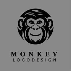 Minimalist black and white monkey face logo design vector illustration perfect for branding esports mascots wildlife nature and business identity concepts