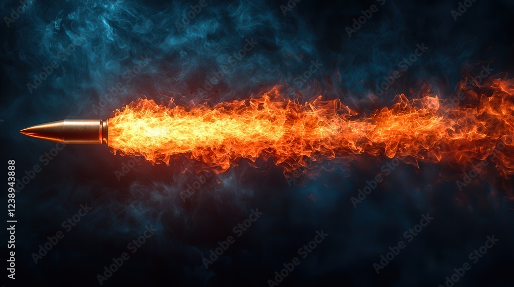 Aufkleber a bullet is propelled forward, surrounded by intense orange and red flames, cutting through a dark a