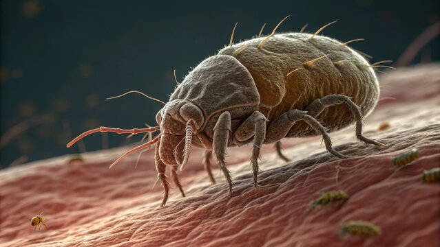 Microscopic view of wound with mites, microscopic image, tiny insects, wound condition, insect bites