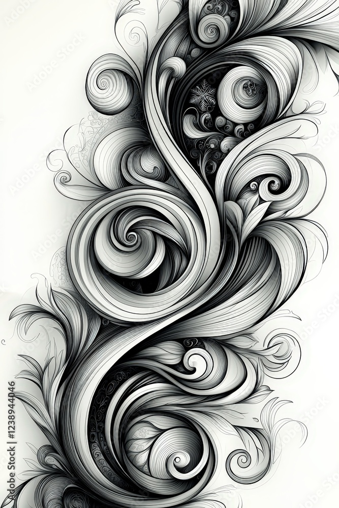 Poster This artwork features a striking combination of flowing lines and intricate swirls that create a captivating black and white abstract design, enhancing the visual impact