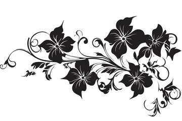 A black and white flower silhouette design vector. Hand drawn Ornamental Floral Dividers And Decorative Separators On Solid White Background. Mexican folk art style vector Art & Illustration