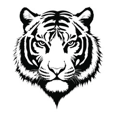 Intriguing Black and White Tiger Head Design/A striking, stylized black and white graphic of a tiger's head.