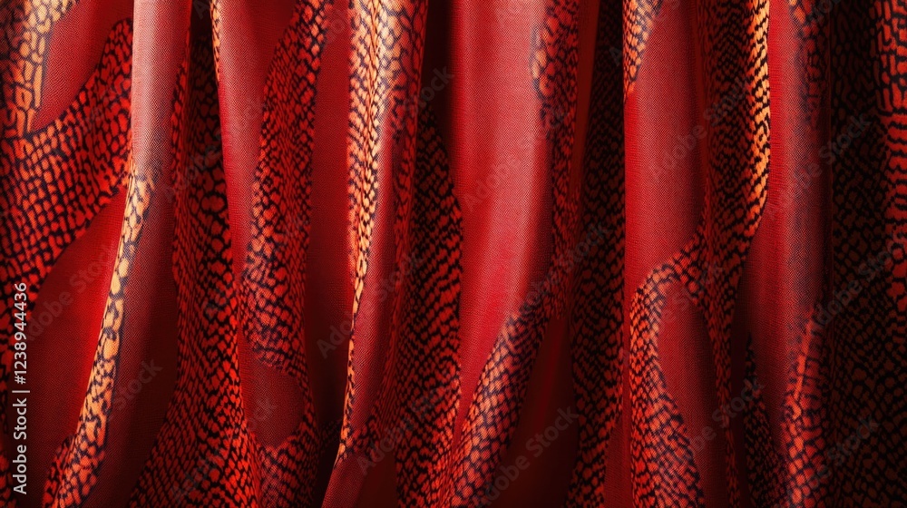 Poster red fabric with snake skin pattern showing folds and textures ideal for textile backgrounds with cop