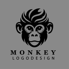 Minimalist black and white monkey face logo design vector illustration perfect for branding esports mascots wildlife nature and business identity concepts