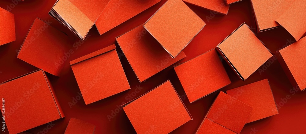Poster abstract arrangement of red rectangular boxes on a red background with copy space for text or design