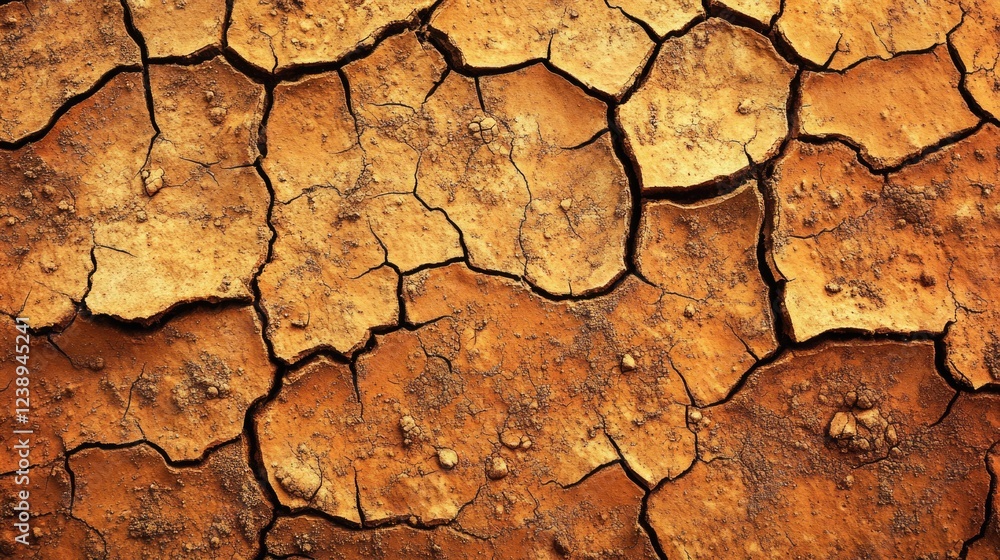 Poster dry cracked earth surface texture background with brown and orange tones and visible soil patterns c
