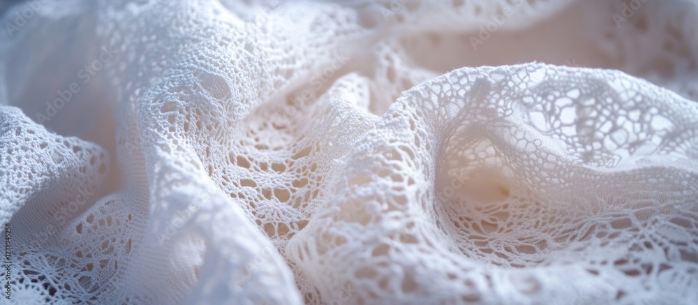 Poster delicate white lace fabric with intricate patterns and textures draped gracefully creating a soft an