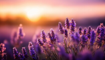 Fototapeta premium photorealistic lavender at sunset close up macro art
