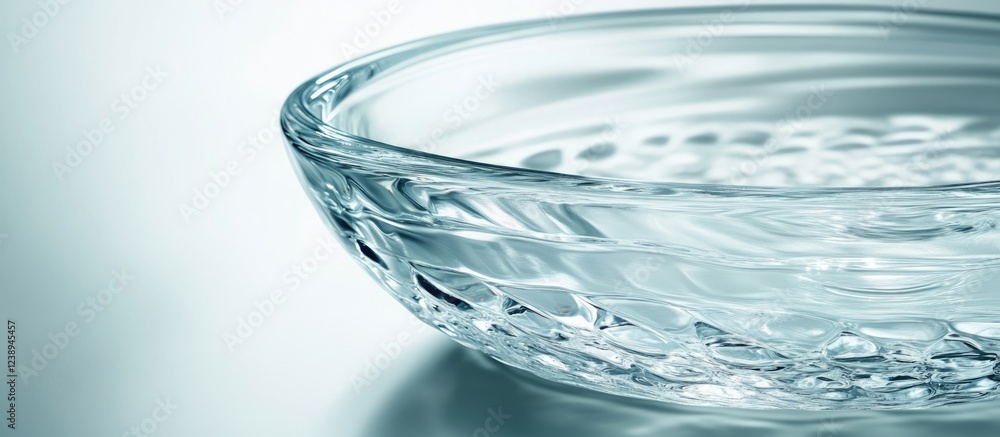 Poster glass serving dish with intricate patterns and reflections on a light background suitable for produc