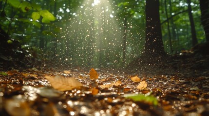 Autumn Sunlight Dappling Forest Floor