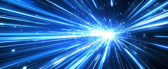 Dynamic abstract blue light streaks in motion creating a glowing effect, symbolizing speed, futuristic technology, and innovation with bright glowing lines.
