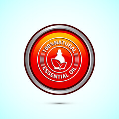 Essential oil icon design, 100 percent essential oil icon for product certificate tag, Orange color round button design